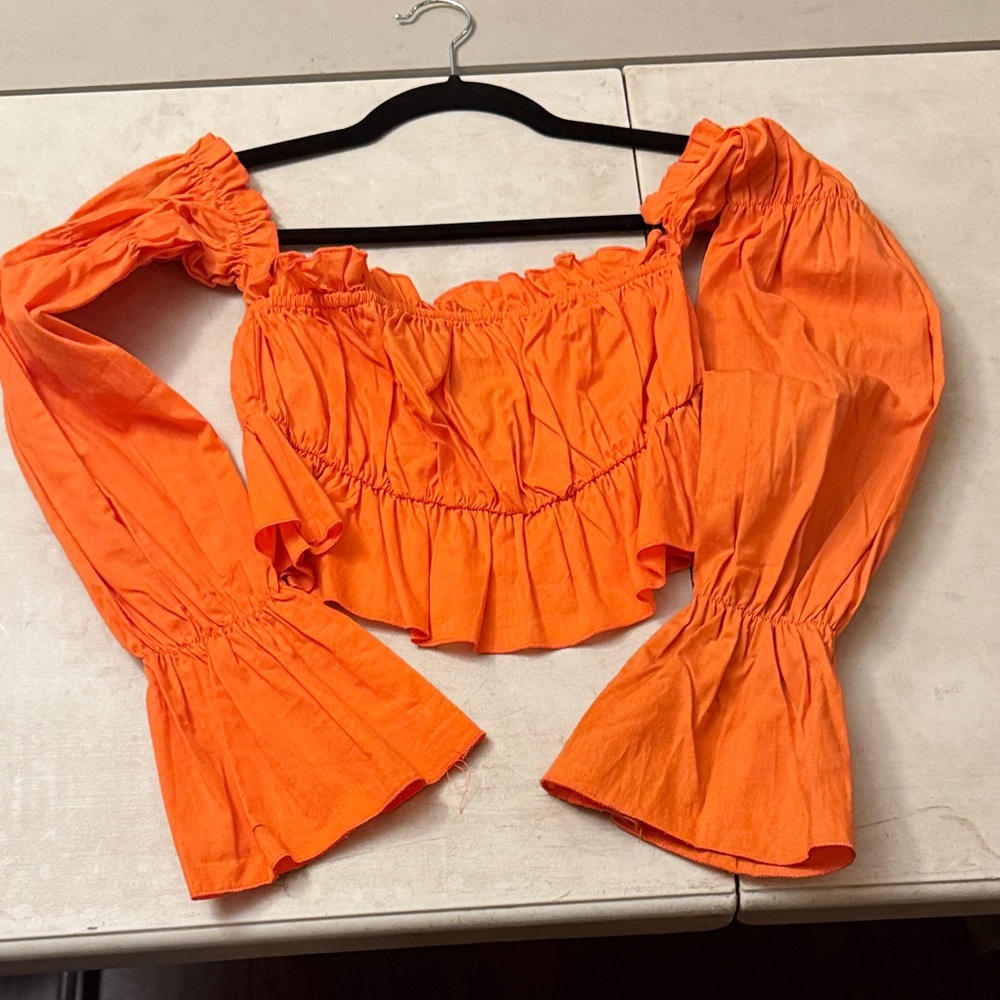 Orange Ruffled Off-Shoulder Top